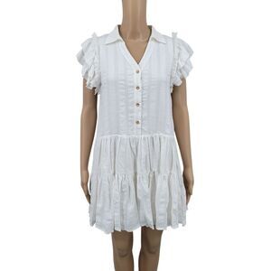 Fanco Cotton White Ruffle Sleeve Midi Dress